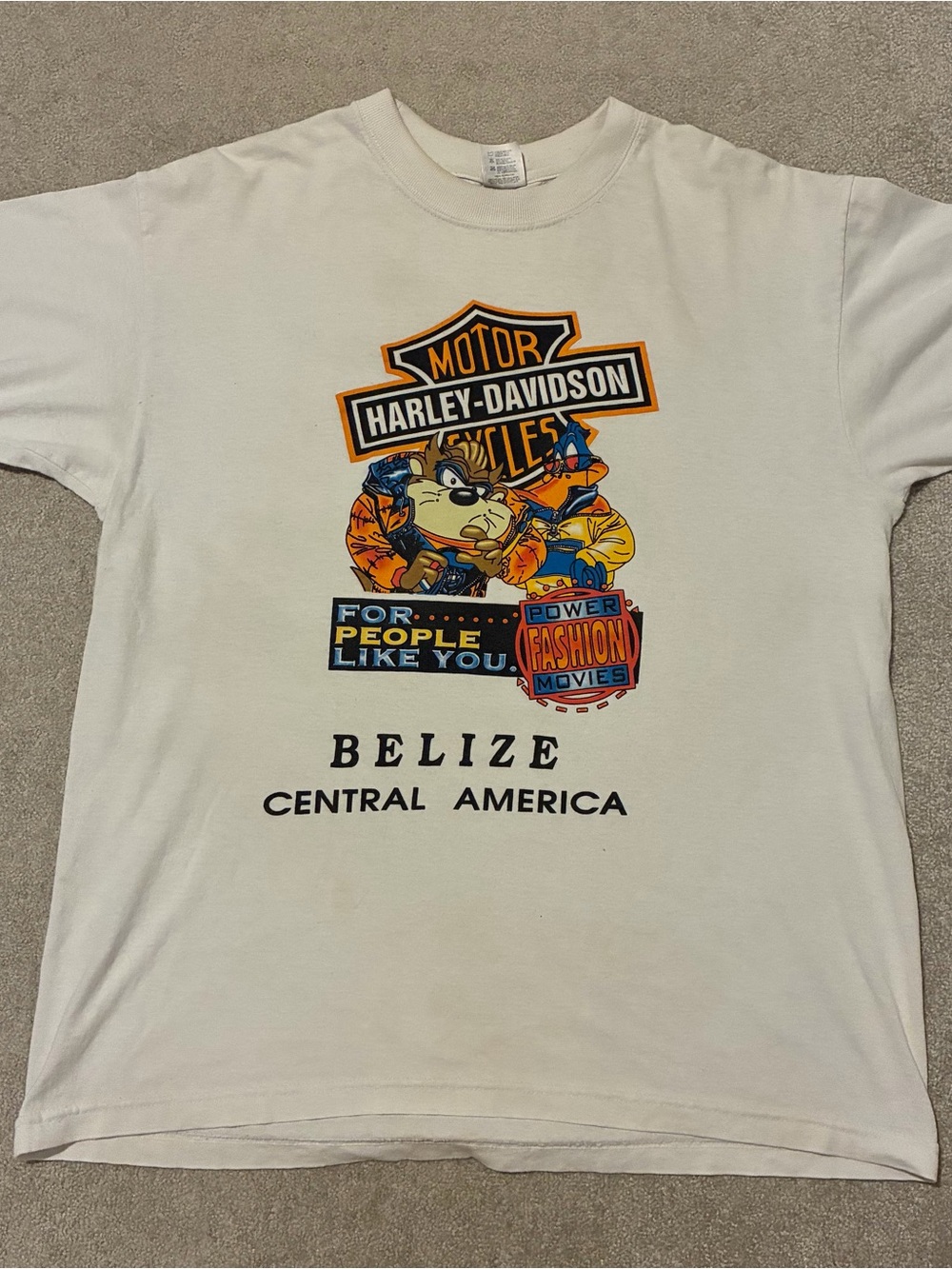 Vintage Harley-Davidson looney tunes XL Belize Central America White Graphic Tee